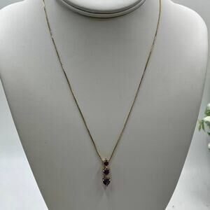 14k Gold Vermeil‎ over Sterling Silver Amethyst Heart Diamond Pendant Necklace